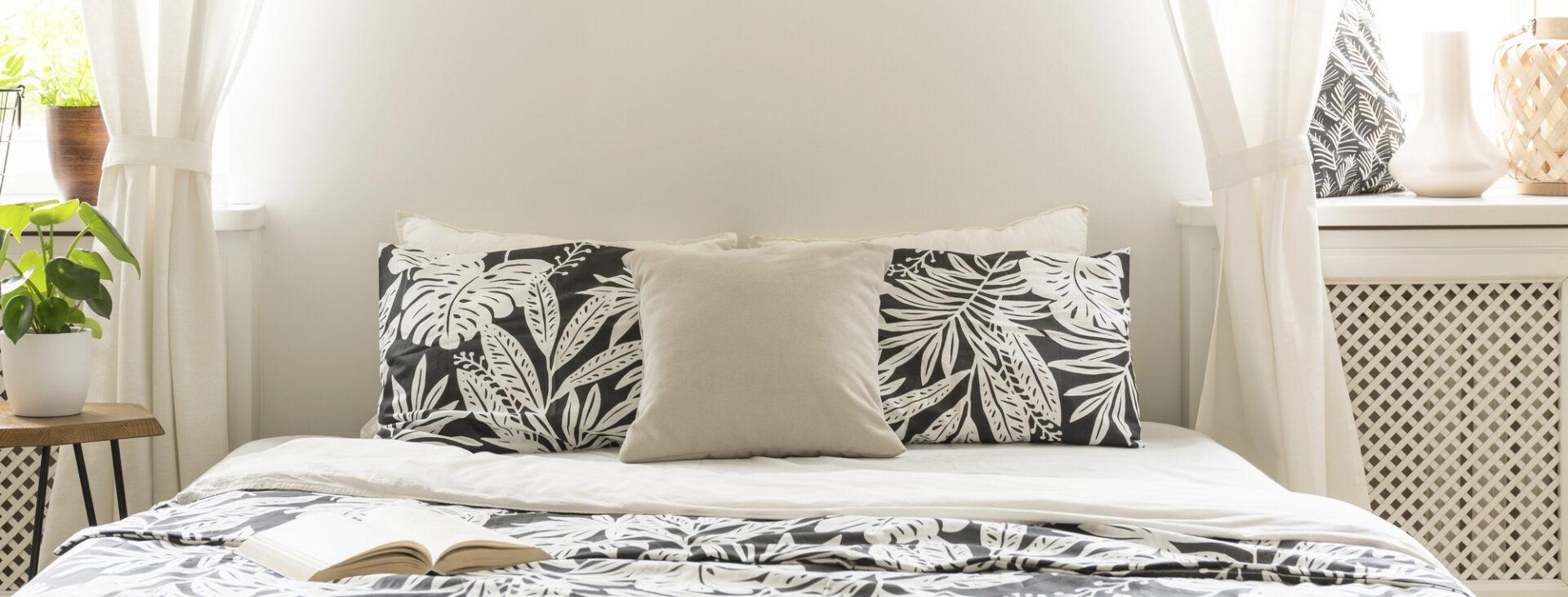 Drapery, White Fabric, black and white fabric, pillows