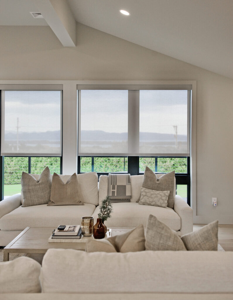 EcoSmart Roller Shades, Motorized, IB, Light-Filtering, N003-5​, Net 3000, 5% White/Gray, White Fascia